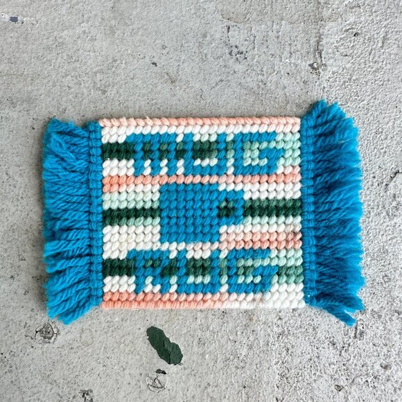 Needlepoint Mug Rug Coaster with Fringe Ends - Picture 8 of 10